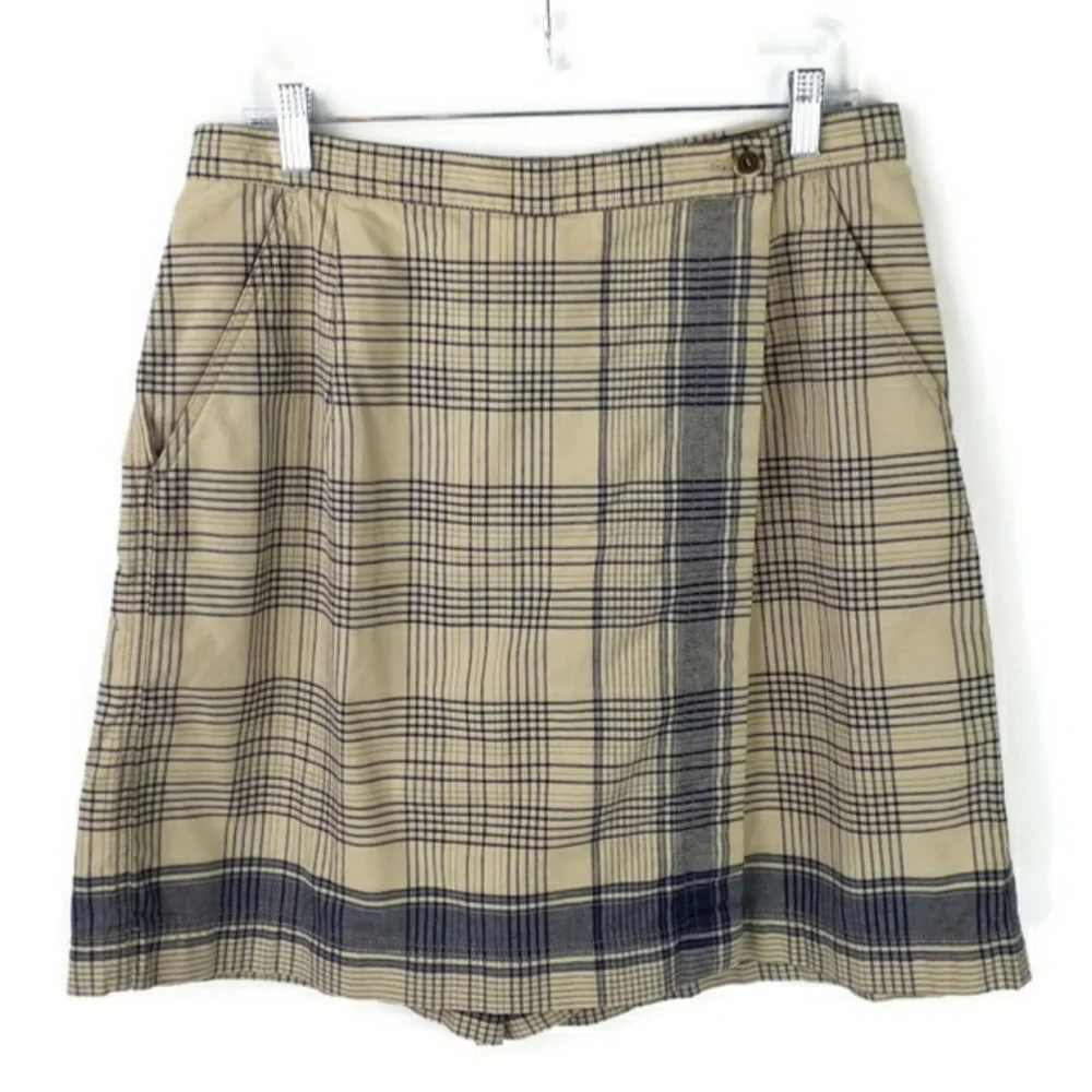 Vintage 90's Liz Claiborne LizWear Blue Khaki Plaid Wrap Skorts Womens 14 - Picture 2 of 12